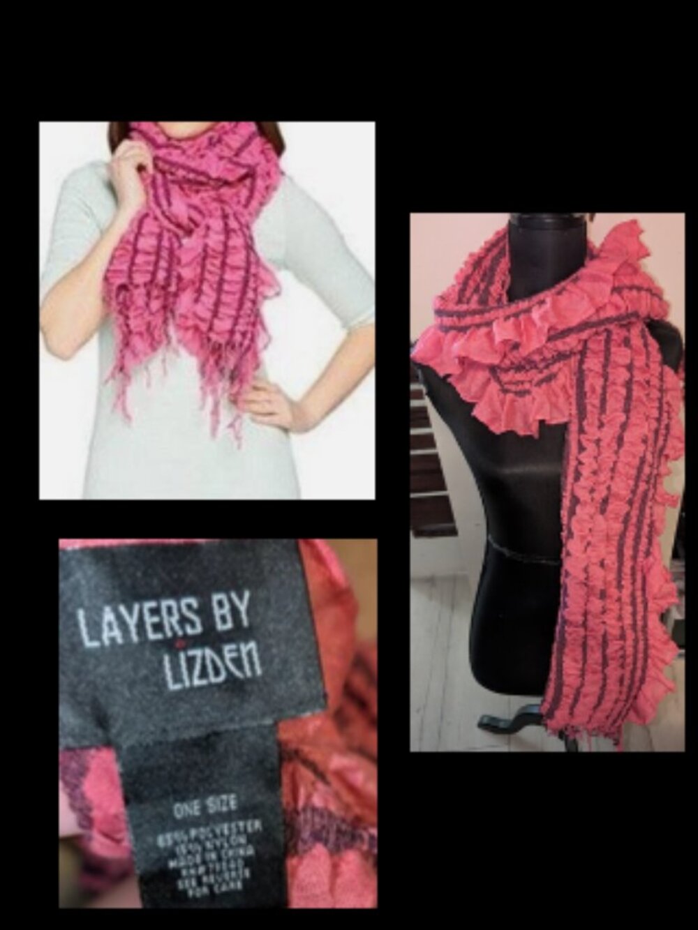 Layers By Lizden Smocked Wrap With Ruffled Edge ~ PINK Scarf - Stylish